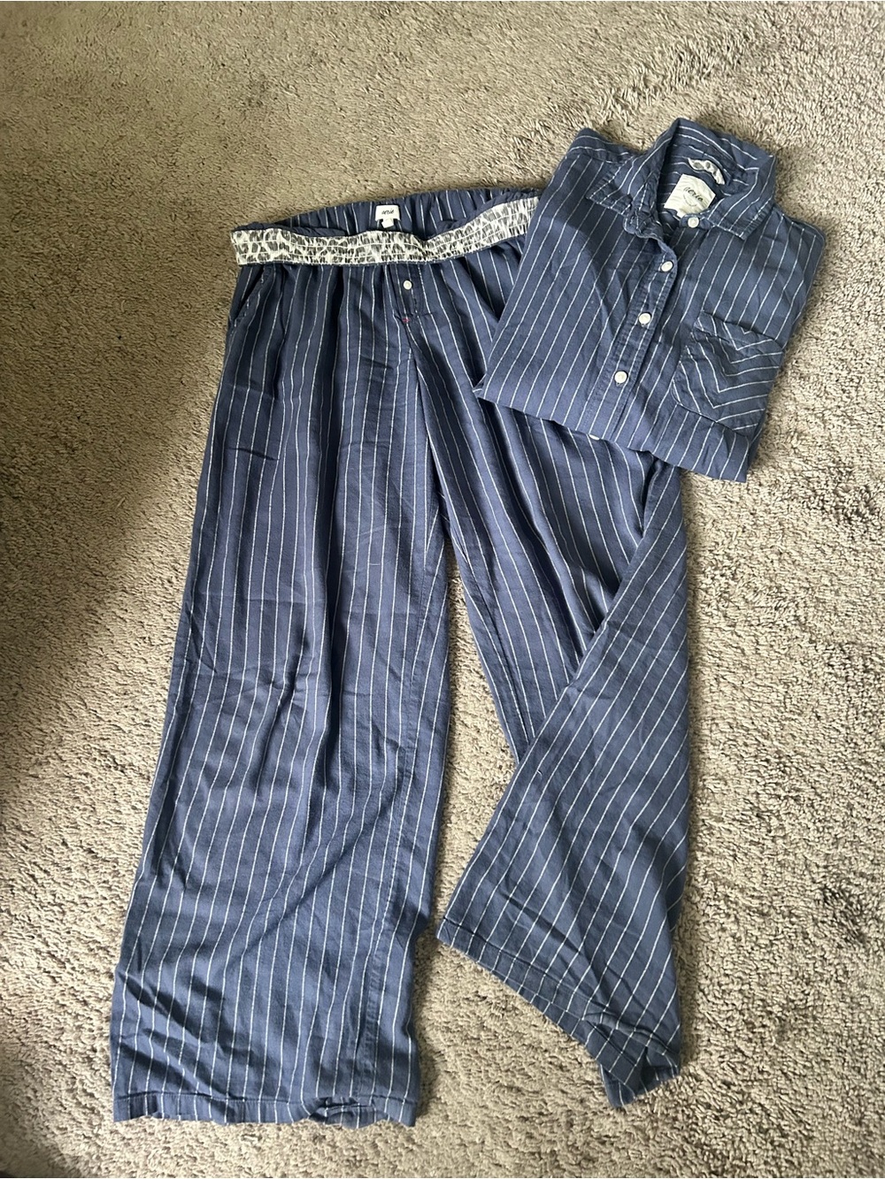 aerie Navy Blue Pinstripe women’s Pajama Set small/xs cotton